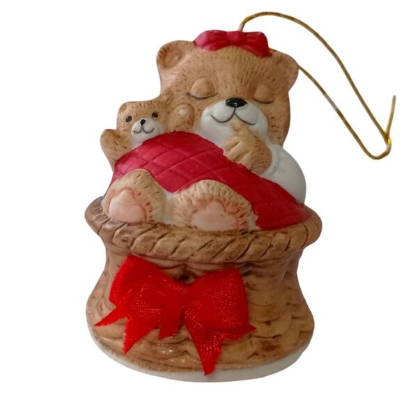 Jasco Sleeping Bear Bell Ornament Vtg Porcelain Merri Bells Miniature Christmas. - Picture 8 of 13